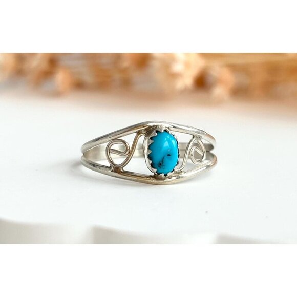 Native American Made TurquoiseVintage Southwest Style Cutout Ring - sz 8.25 - Picture 1 of 10